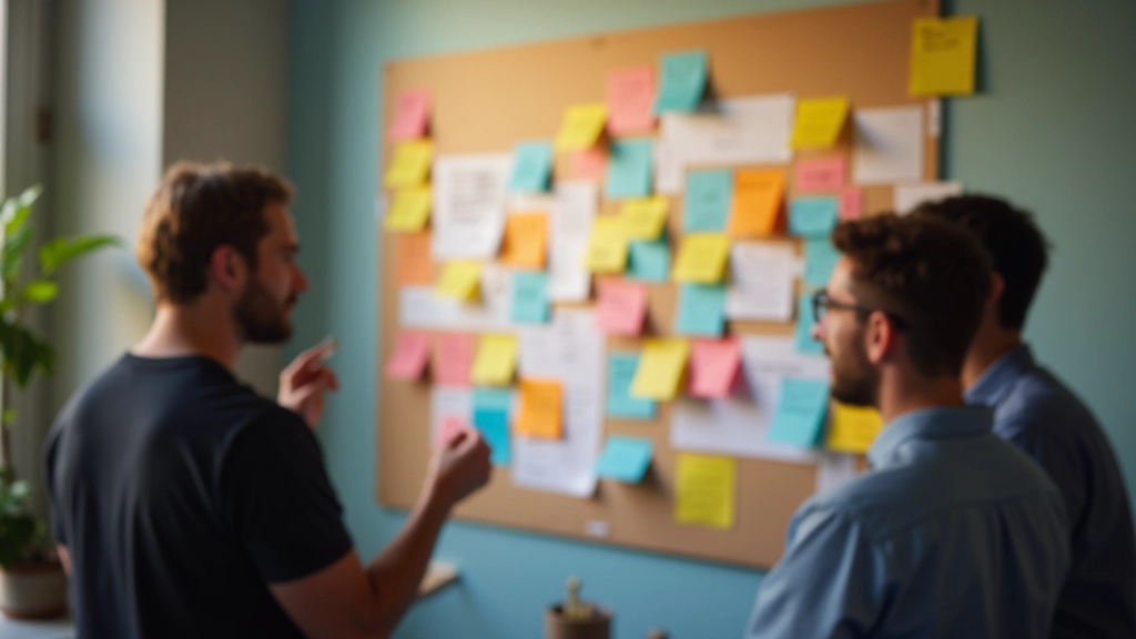 Brainstormsessie met kleurrijke sticky notes en ideeÃ«n op muur