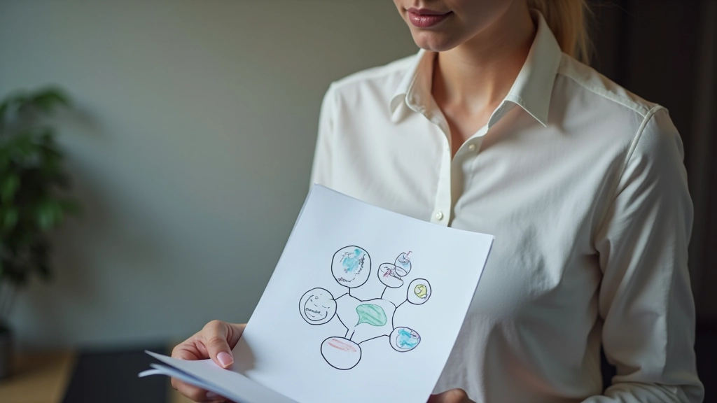 Mind map met takken en verbindingen tussen verschillende concepten, visueel lateraal denken