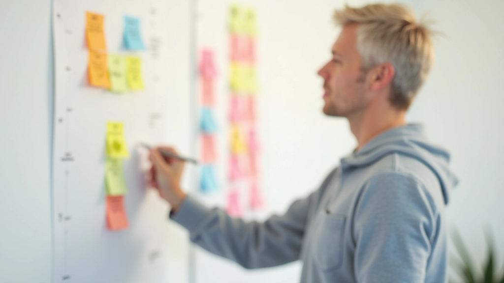 Designer werkt aan empathiemap, post-its op muur, brainstorm sessie