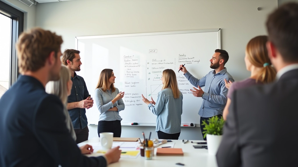 Modern workshop environment met diverse team members collaborating on creative brainstorming exercises