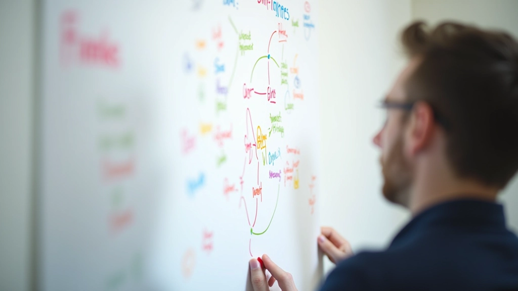 Mind mapping workshop met diagrammen en verbindingen tussen ideeÃ«n