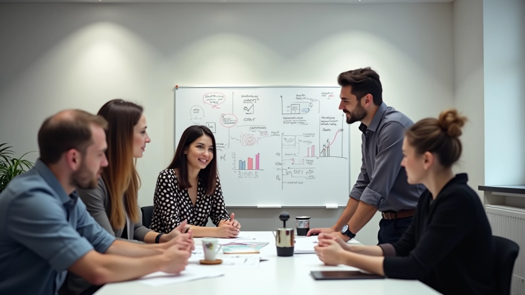 Diverse team members working together on innovation project with design thinking methodology