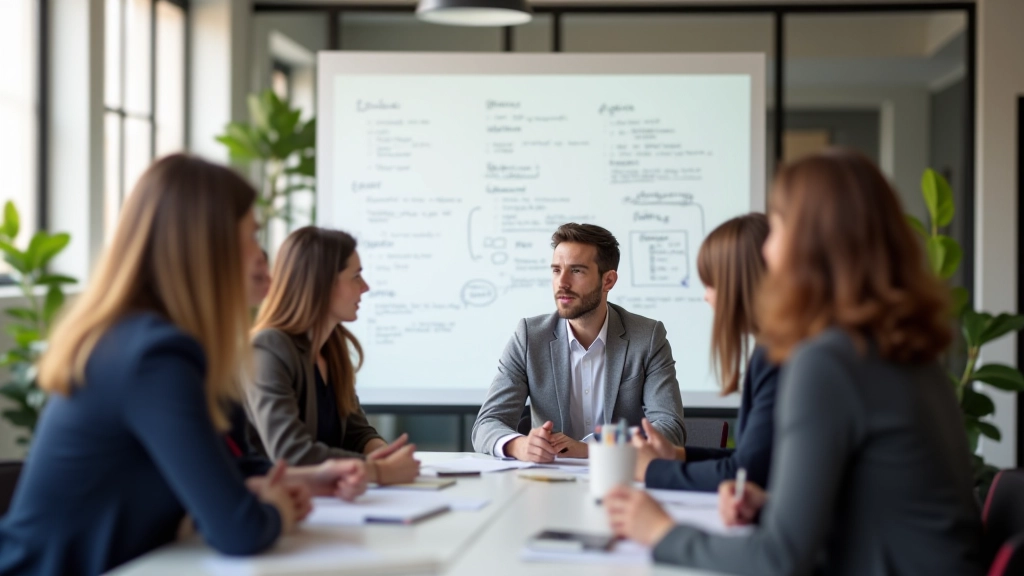 Team discussie in creatief kantoor met whiteboards en notities