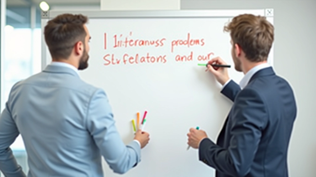 Team schrijft problem statement op whiteboard, kleurrijke markers, collaboratieve werkruimte
